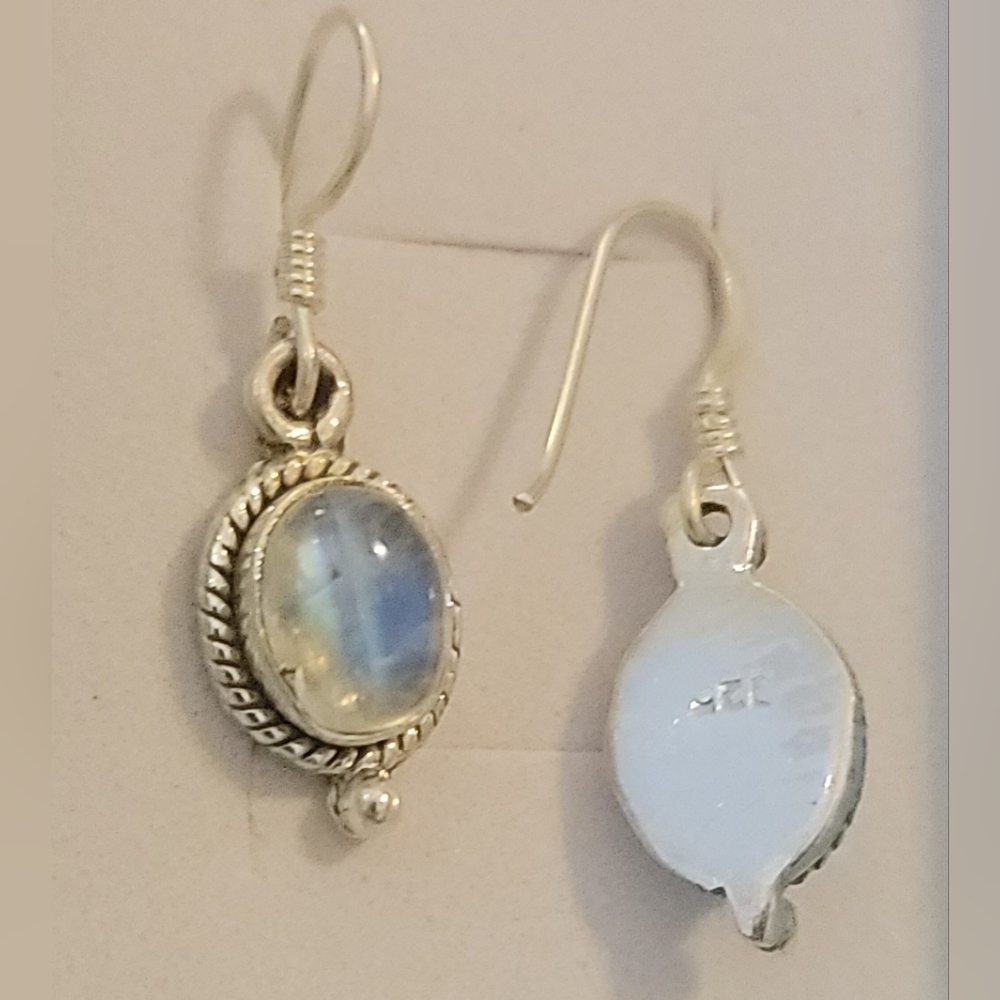 .925 Moonstone Hook Dangle Earrings - image 4